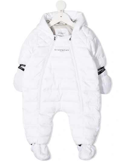 Givenchy Babies' Logo Hooded Nylon Down Romper In White