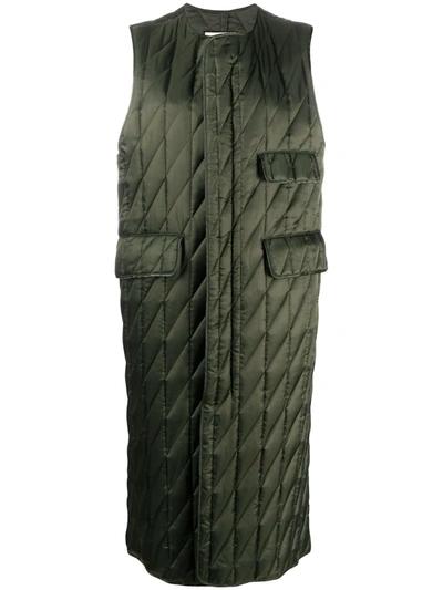 Plan C Quilted Long Gilet In Verde