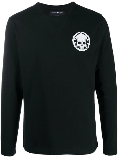 Hydrogen Logo-print Long Sleeved T-shirt In Black