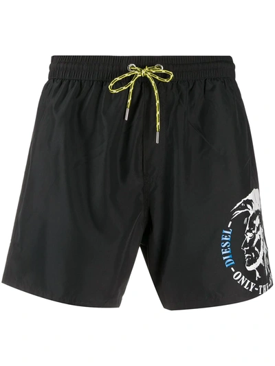 Diesel Logo Print Swim Shorts In Black
