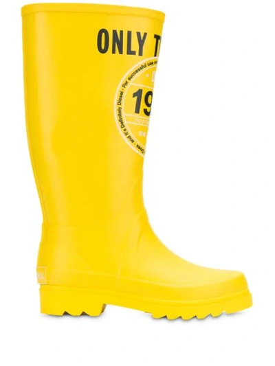 Diesel Printed Welly Boots In Yellow