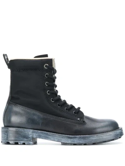Diesel Lace-up Leather Boots In Black