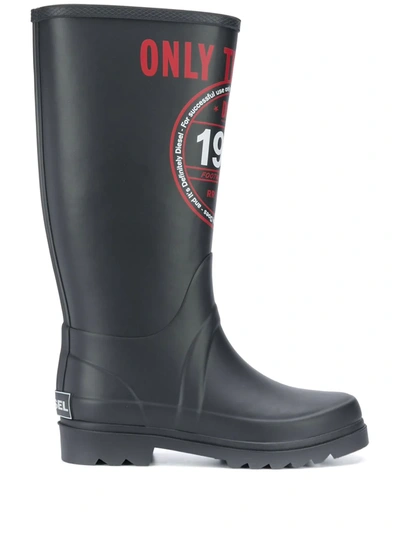 Diesel Printed Welly Boots In Black