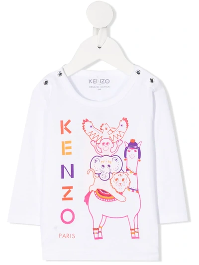 Kenzo Babies' Logo Print Long Sleeve T-shirt In White