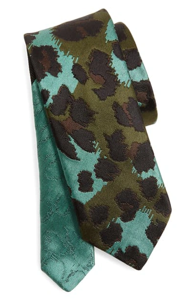 Dries Van Noten Jacquard Leopard-print Silk Tie In Turquoise