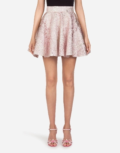 Dolce & Gabbana Short Circle Skirt In Jacquard In Pale Pink