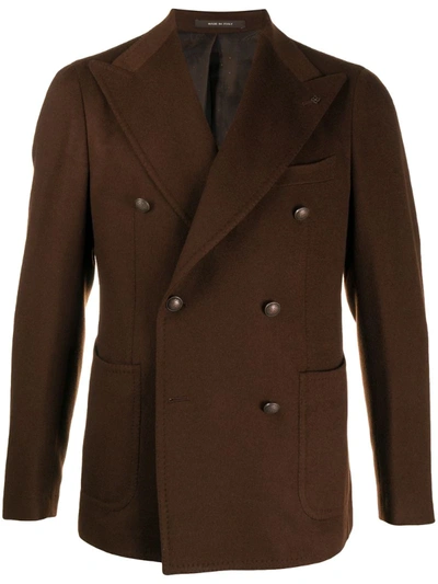 Tagliatore Double-breasted Cashmere Blazer In Brown