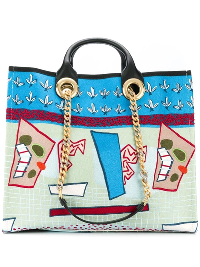 Ports 1961 Abstract Embroidered Tote Bag In Blue