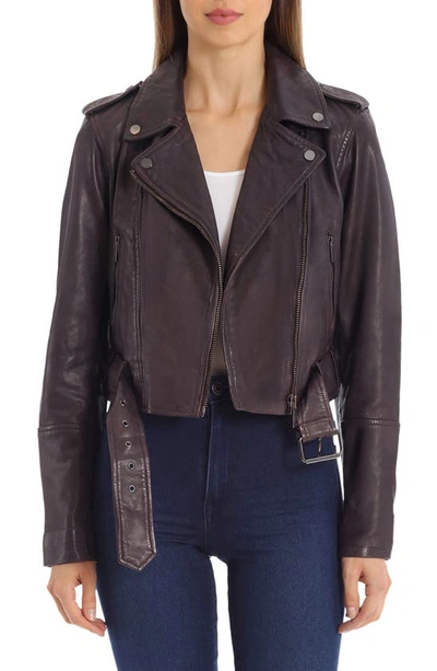 Avec Les Filles Leather Cropped Biker Jacket In Black Cherry