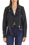 Avec Les Filles Crop Oversize Faux Leather Moto Jacket In Onyx