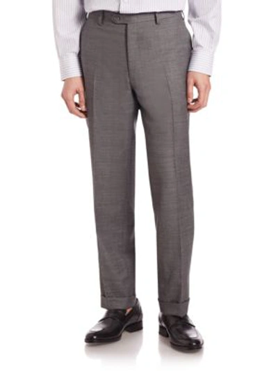 Brioni Micro-tic Wool Trousers, Gray In Grey