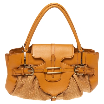 Pre-owned Jimmy Choo Orange Raffia And Leather Tulita Shoulder Bag