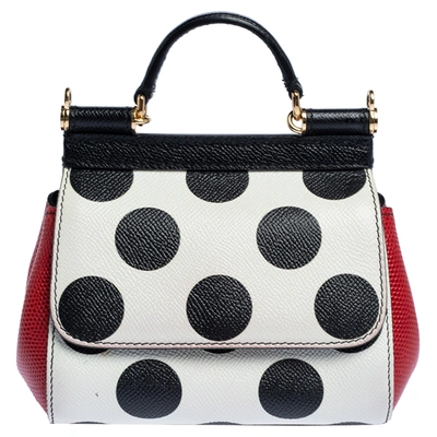 Pre-owned Dolce & Gabbana Tri Color Polka Dot Leather Mini Miss Sicily Crossbody Bag In Multicolor