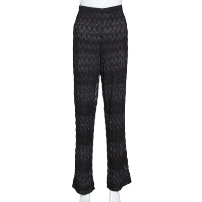 Pre-owned Missoni Black Textured Lurex Knit Wide Leg Pants L