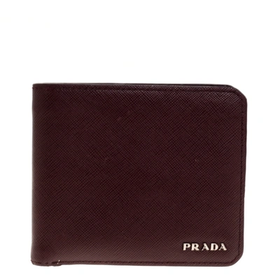 Pre-owned Prada Burgundy Saffiano Lux Leather Bifold Wallet