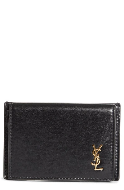 Saint Laurent Monogram Flap Leather Card Case In Noir