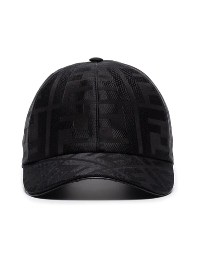 Fendi Ff Logo Silk Jacquard Baseball Cap In Black