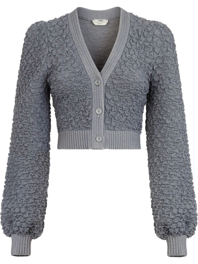 Fendi Shirred Knit Cardigan In Grey
