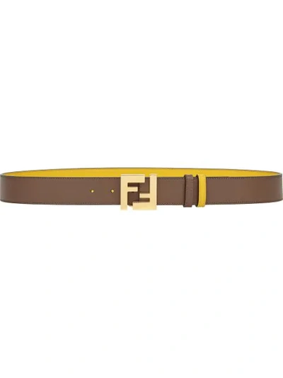 Fendi Ff-vertigo Reversible Leather Belt In Brown