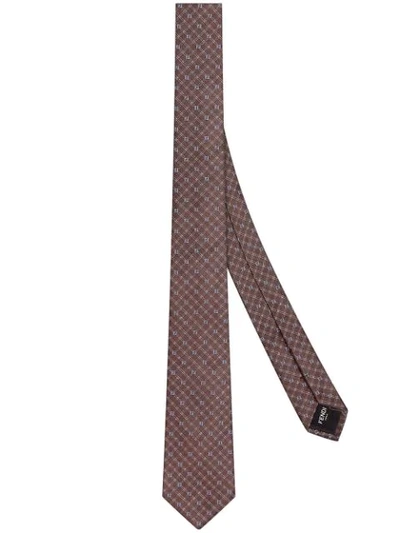 Fendi Monogram Logo Patterned Silk Scarf In Brown