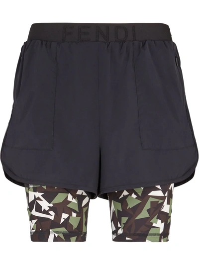 Fendi Camouflage-print Relaxed-fit Stretch-shell Shorts In Black