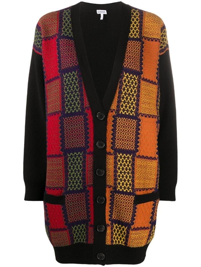 Loewe Oversized Check Patterned Cardigan In Multi