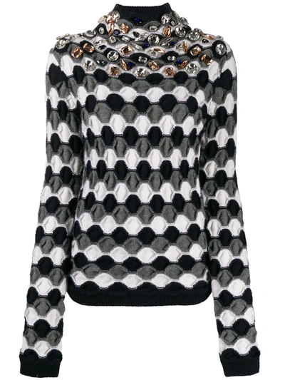 Loewe Embellished High Neck Sweater In Black/white