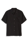 Tommy Bahama Herringbone Short Sleeve Silk Button-up Camp Shirt In Black