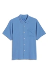 Tommy Bahama Herringbone Short Sleeve Silk Button-up Camp Shirt In New Blue Opal