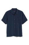 Tommy Bahama Herringbone Short Sleeve Silk Button-up Camp Shirt In Navy