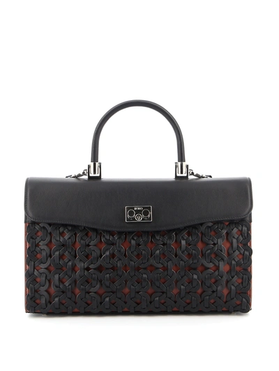 Rodo Woven Leather Handbag In Black