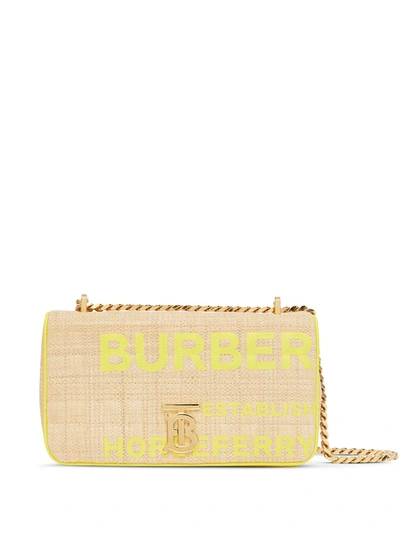 Burberry Small Lola Horseferry Print Quilted Raffia Bag In Natural/ Yellow