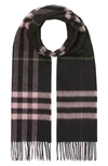 Burberry Giant Icon Check Cashmere Scarf In Black / Peony Pink