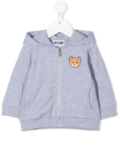 Moschino Babies' Teddy Zipped Hoodie In Grey