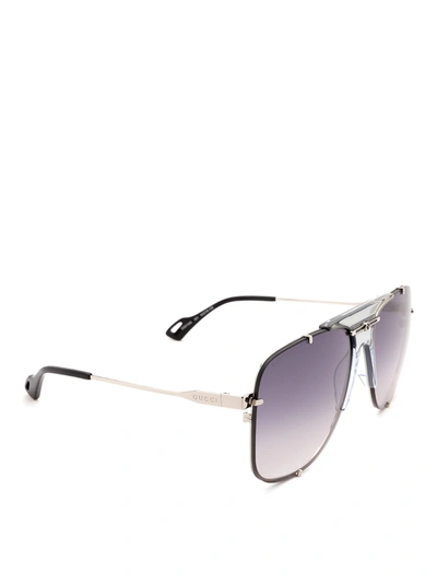 Gucci Pilot Sunglasses Metallic With Grey Lenses