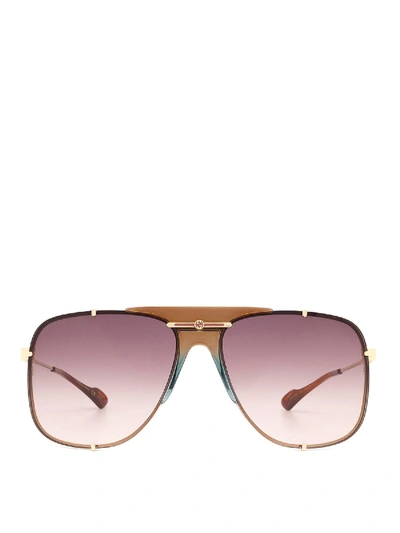 Gucci Metallic Pilot Sunglasses With Brown Lenses