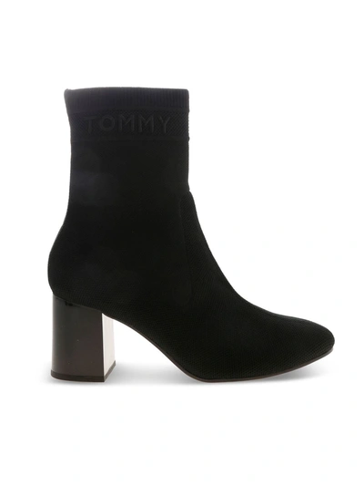 Tommy Hilfiger Logo Knitted Ankle Boots In Black