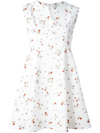 Carven Sleeveless Floral Print Dress In Blanc/multicolor