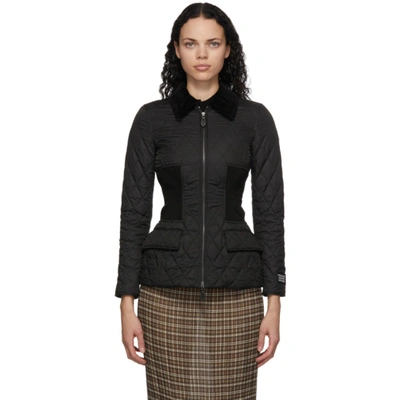 Burberry Pettaugh Rib Panel Diamond Quilted Barn Jacket In A1189 Black