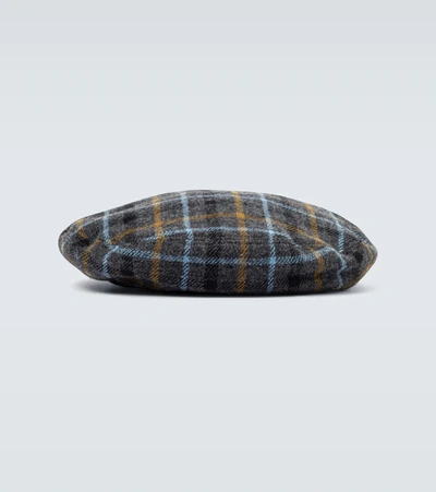 Undercover Checked Wool Flat Cap In Grey