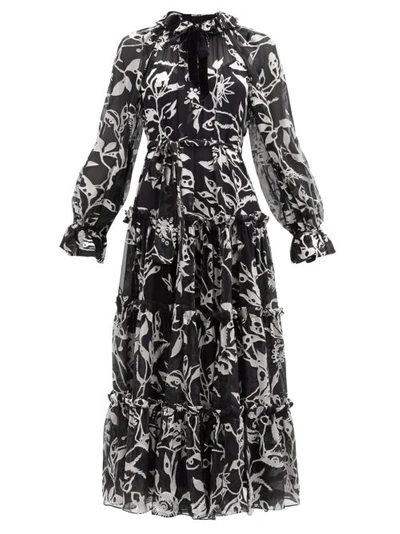 Zimmermann Ladybeetle Tie-detailed Tiered Devoré-chiffon Maxi Dress In Black