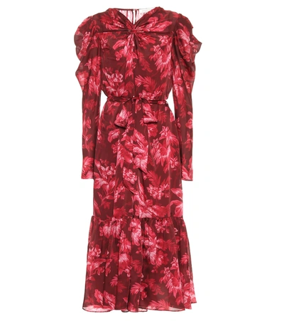 Zimmermann Ladybeetle Belted Knotted Floral-print Crepe De Chine Midi Dress In Crimson