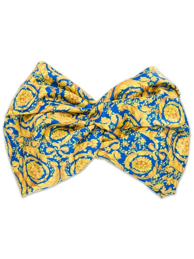 Versace Baroque-print Satin Turban Headband In Blue