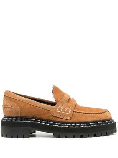 Proenza Schouler Topstitched Suede Penny Loafers In Neutrals