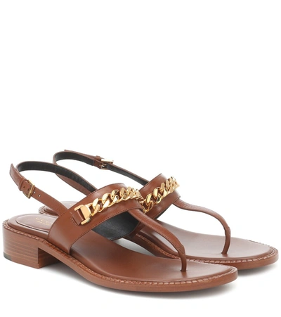Gucci Sylvie Chain-embellished Leather Sandals In Brown
