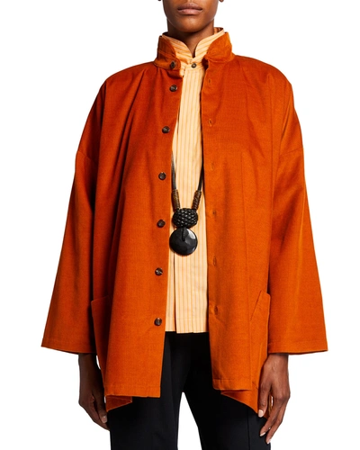 Eskandar Double-stand Collar Wide Jacket In Rust