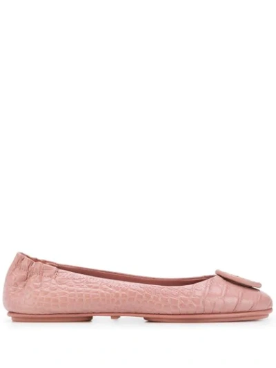 Tory Burch Minnie Travel Ballet Flats With Leather Logo In Rosa / Rosa
