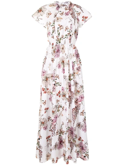 Adam Lippes Floral Shirred Dress In White