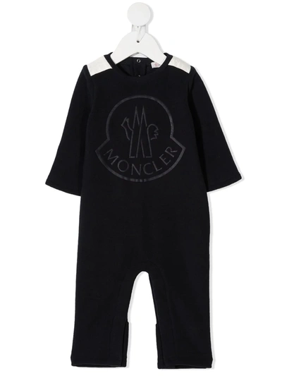 Moncler Babies' Embroidered Bodysuit With Elbow Patches In Blue