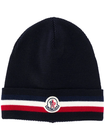 Moncler Kids' Striped Knitted Beanie In Blue